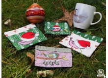 ITH Mug Rug - Wintervögel Doodle