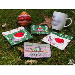 ITH Mug Rug - Wintervögel Doodle