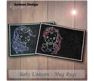 ITH - Mug Rugs Baby Unicorn LineArt