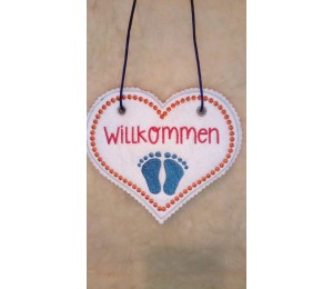Stickdatei - ITH Türschild Willkommen Baby Füße