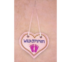 Stickdatei - ITH Türschild Willkommen Baby Füße