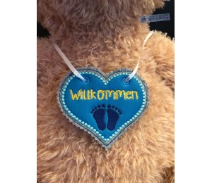 Stickdatei - ITH Türschild Willkommen Baby Füße
