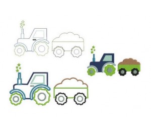 Stickdatei - Traktor Sterne mit Anhänger inkl. Puschendatei