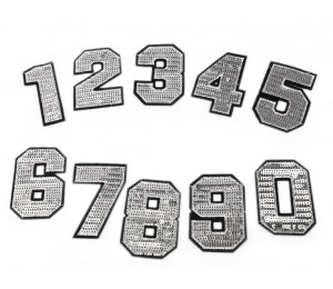 Aufbügler Zahlen mit Pailletten silber