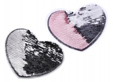 Aufbügler - Wendepailletten Herz groß silber rosa