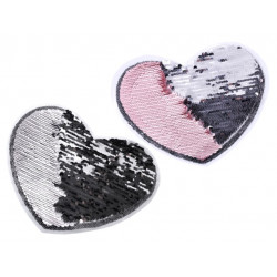 Aufbügler - Wendepailletten Herz groß silber rosa