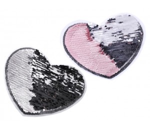 Aufbügler - Wendepailletten Herz groß silber rosa