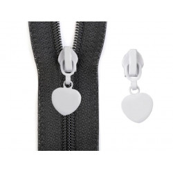 Schieber Zipper zu Spiralreißverschlüsse 5 mm Herz weiß