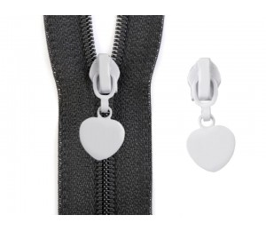 Schieber Zipper zu Spiralreißverschlüsse 5 mm Herz weiß