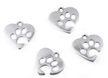 Anhänger rund Pfote Herz silberfarben