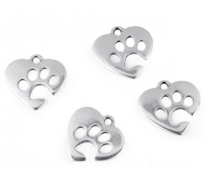 Anhänger rund Pfote Herz silberfarben