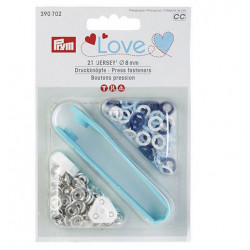 Jersey Druckknöpfe Prym 8mm - hellblau, dunkelblau, weiß