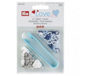 Jersey Druckknöpfe Prym 8mm - hellblau, dunkelblau, weiß