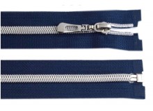 Reißverschluss 50cm blau silber farben Metallschiene