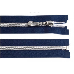 Reißverschluss 50cm blau silber farben Metallschiene
