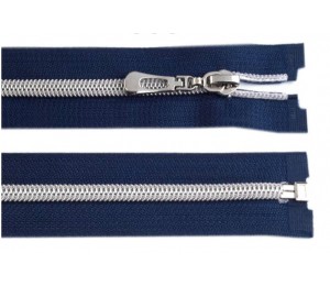 Reißverschluss 50cm blau silber farben Metallschiene