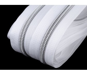Endlos Reißverschluss 6mm weiß silberfarben mit 2 Schiebern