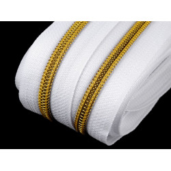 Endlos Reißverschluss 6mm weiß goldfarben mit 2 Schiebern