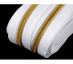 Endlos Reißverschluss 6mm weiß goldfarben mit 2 Schiebern