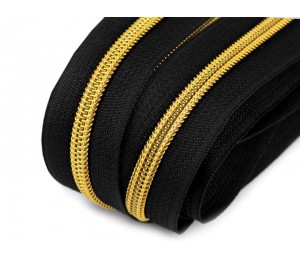 Endlos Reißverschluss 6mm schwarz goldfarben mit 2 Schiebern