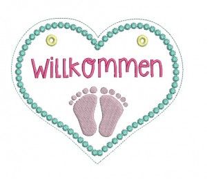 Stickdatei - ITH Türschild Willkommen Baby Füße