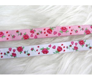 Webband Rosen Farbenmix Shaby weiß Röschen