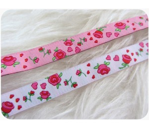 Webband Rosen Farbenmix Shaby weiß Röschen