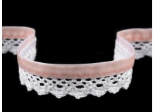 Klöppelspitze mit Samtband Breite 25 mm rosa