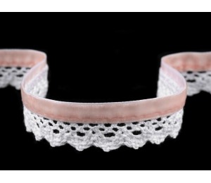 Klöppelspitze mit Samtband Breite 25 mm rosa