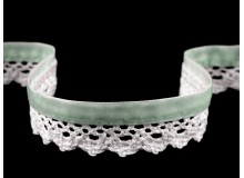 Klöppelspitze mit Samtband Breite 25 mm dunkelmint