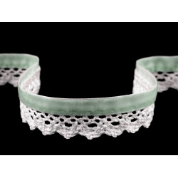 Klöppelspitze mit Samtband Breite 25 mm dunkelmint