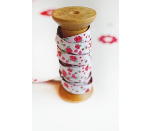 Webband Rosen Farbenmix Shaby weiß Röschen