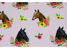 French Terry - Blumen Pferde rosa