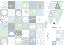 Baumwolle - Patchwork Panel Welcome Little One blau