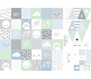 Baumwolle - Patchwork Panel Welcome Little One blau