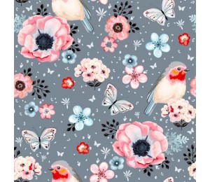 Baumwolle Rotkehlchen grau