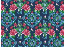 Baumwolle - Retro Garden blau