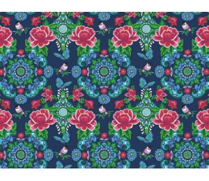 Baumwolle - Retro Garden blau