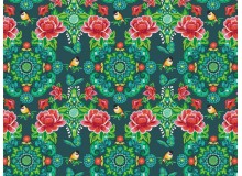 Baumwolle - Retro Garden grün petrol