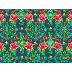 Baumwolle - Retro Garden grün petrol