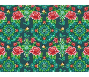 Baumwolle - Retro Garden grün petrol