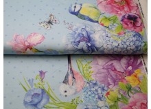 Jersey - Borderprint Frühlings Vögel hellblau