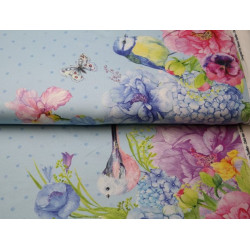 Jersey - Borderprint Frühlings Vögel hellblau