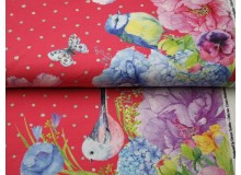Jersey - Borderprint Frühlings Vögel pink-rot
