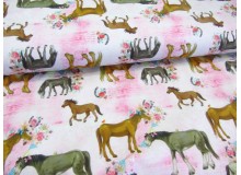 Jersey - Pferde und Blumen rosa