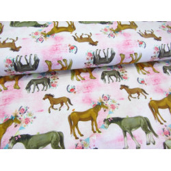 Jersey - Pferde und Blumen rosa