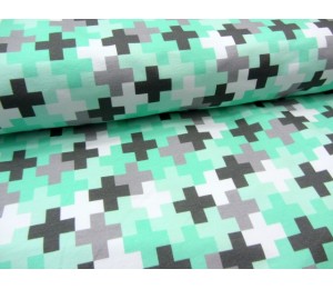 Sweat - Swafing Shapes Crosses mint türkis grau