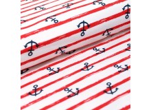 Bio Jersey Stoffonkel - Anker rot Ringel