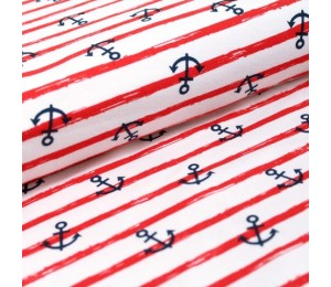 Bio Jersey Stoffonkel - Anker rot Ringel