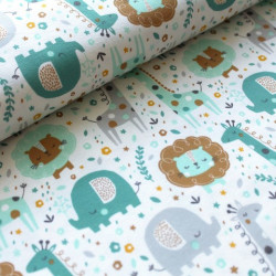 Bio Jersey Stoffonkel - Mini Jungle Dschungel Zoo petrol